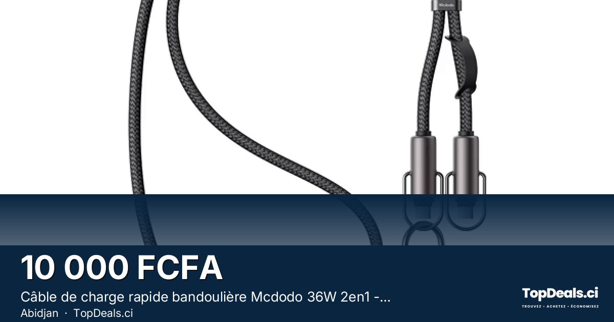 Aperçu du partage – Câble de charge rapide bandoulière Mcdodo 36W 2en1 - 1.2m - Câble type-C vers Lightning - Laniè