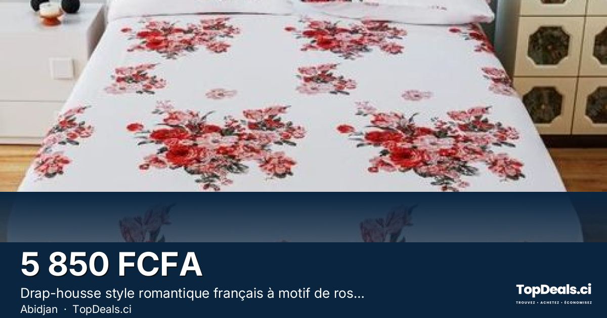 Aperçu du partage – Drap-housse style romantique français à motif de roses rouges, taie d"oreiller non incluse