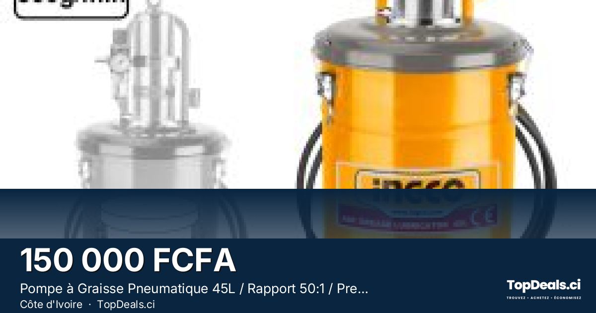 Aperçu du partage – Pompe à Graisse Pneumatique 45L / Rapport 50:1 / Pression Max 400 bar / Tuyau 5m