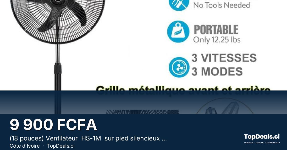 Aperçu du partage – (18 pouces) Ventilateur  HS-1M  sur pied silencieux à 3 vitesses de 45 cm