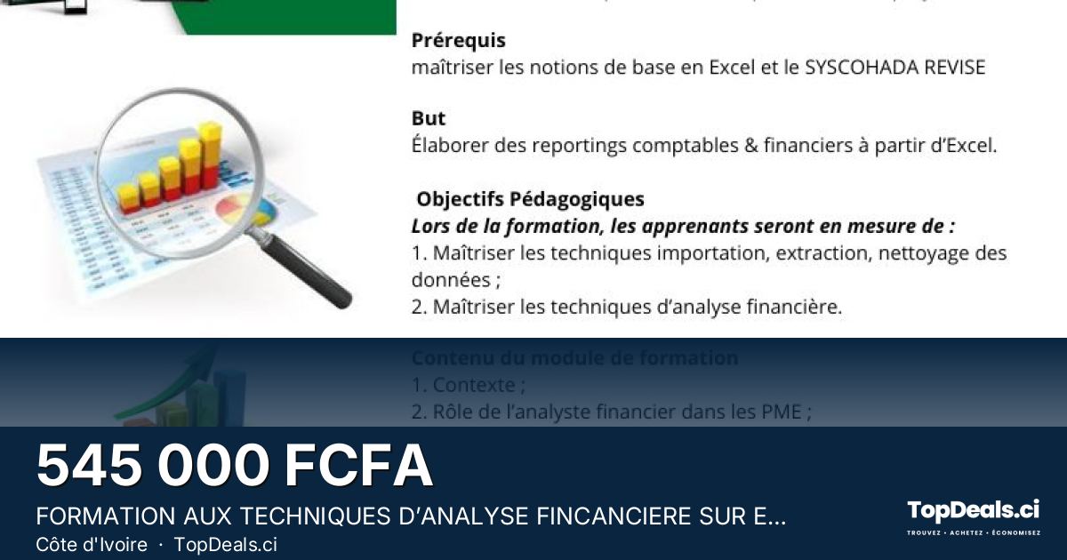 Aperçu du partage – FORMATION AUX TECHNIQUES D’ANALYSE FINCANCIERE SUR EXCEL