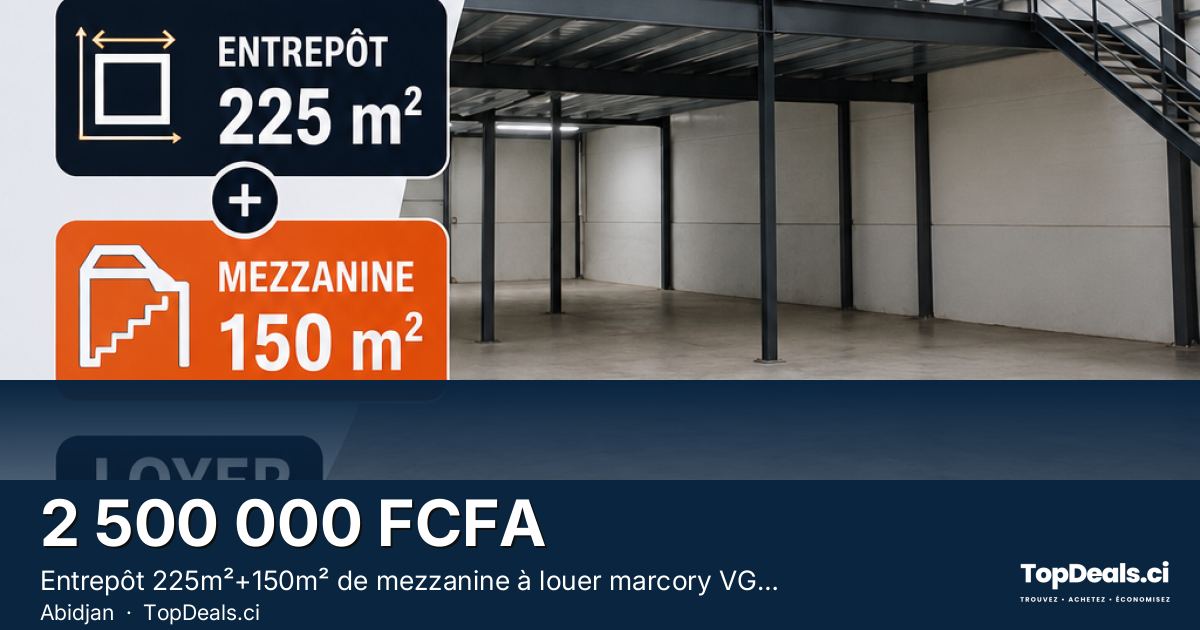 Aperçu du partage – Entrepôt 225m²+150m² de mezzanine à louer marcory VGE 