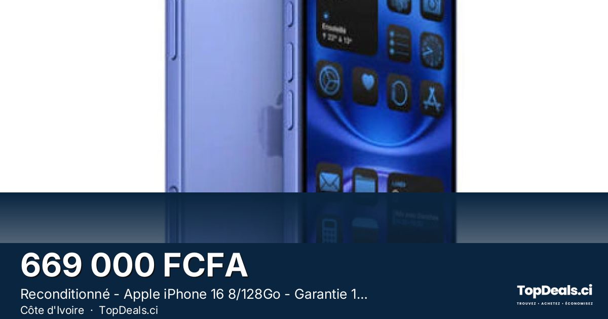 Aperçu du partage – Reconditionné - Apple iPhone 16 8/128Go - Garantie 12 mois