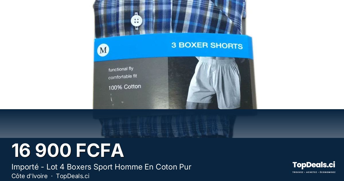 Aperçu du partage – Importé - Lot 4 Boxers Sport Homme En Coton Pur