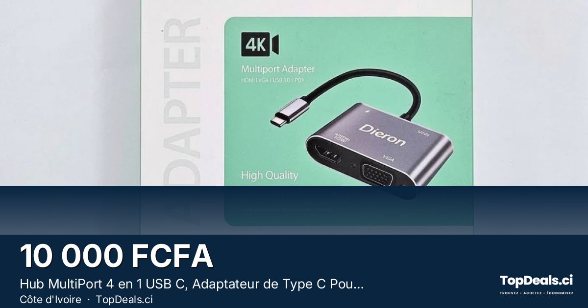 Aperçu du partage – Hub MultiPort 4 en 1 USB C, Adaptateur de Type C Pour Smartphones, Ordinateurs, Tablettes