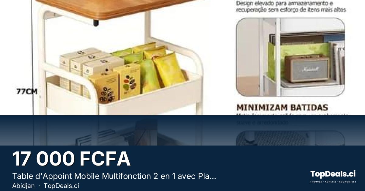 Aperçu du partage – Table d'Appoint Mobile Multifonction 2 en 1 avec Plateau en Bois – Cha