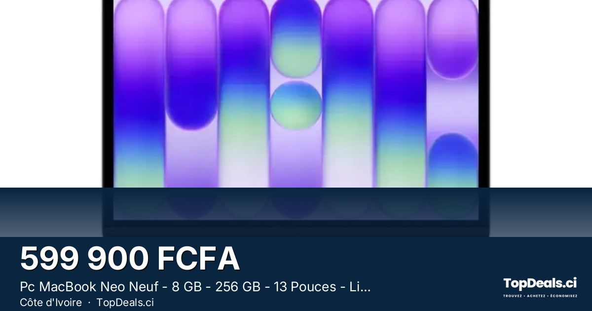 Aperçu du partage – Pc MacBook Neo Neuf - 8 GB - 256 GB - 13 Pouces - Liquid Retina - FACETIME - APPLE A18 -