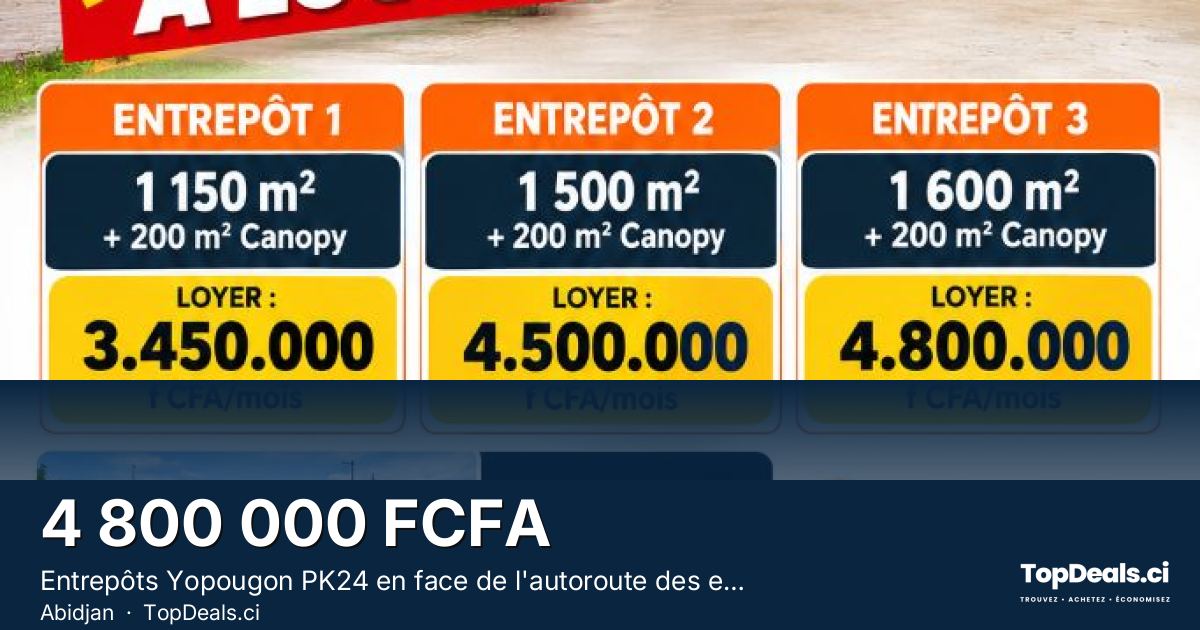 Aperçu du partage – Entrepôts Yopougon PK24 en face de l'autoroute des entrepôts neuf en l