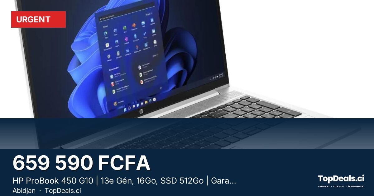 Aperçu du partage – HP ProBook 450 G10 | 13e Gén, 16Go, SSD 512Go | Garantie 6 mois