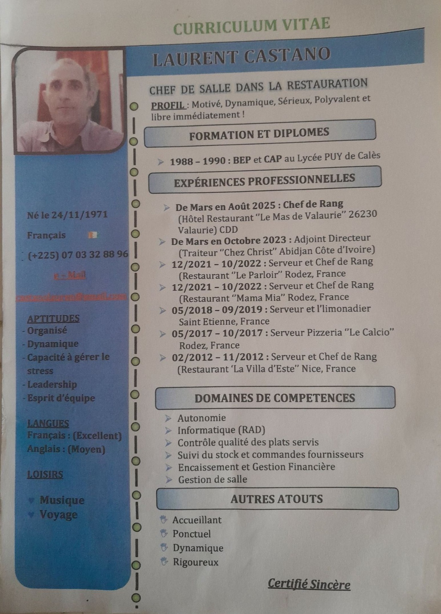 RECHERCHE POSTE DANS LA RESTAURATION