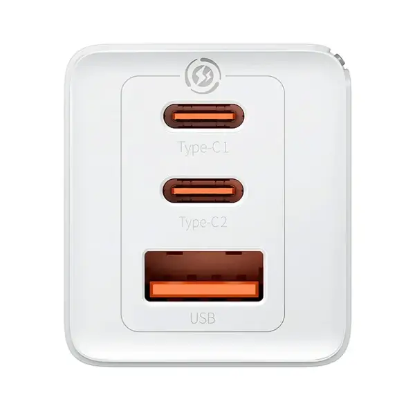 Boitier de charge mural rapide Baseus avec 3 supports - 1 USB et 2 type-C - 65W - Blanc - CCGP1