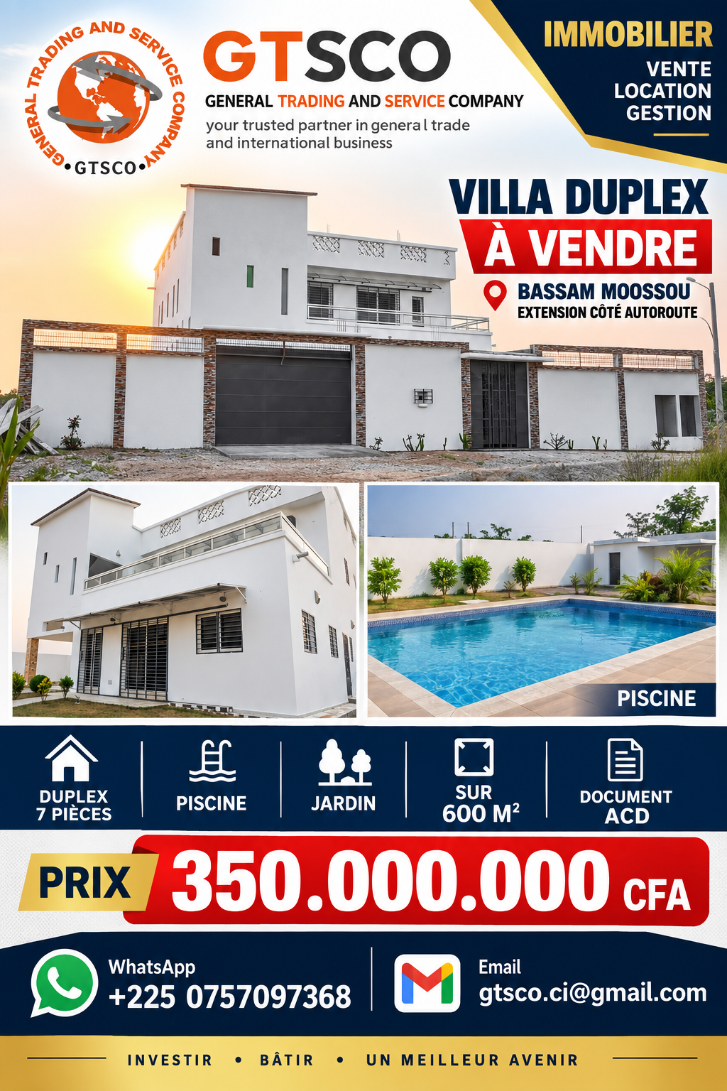 Grand bassam duplex 7 pièces avec piscine en vente 