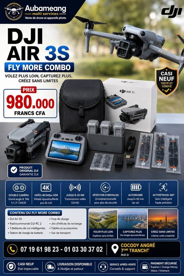 DJI Air 3S Fly More Combo – Quasi neuf, 3 batteries