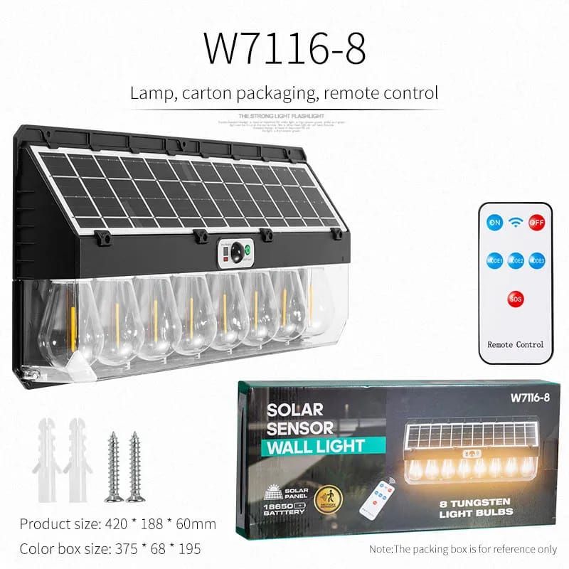 21-W7116-8 — Applique Murale Solaire à Capteur à 8 Ampoules