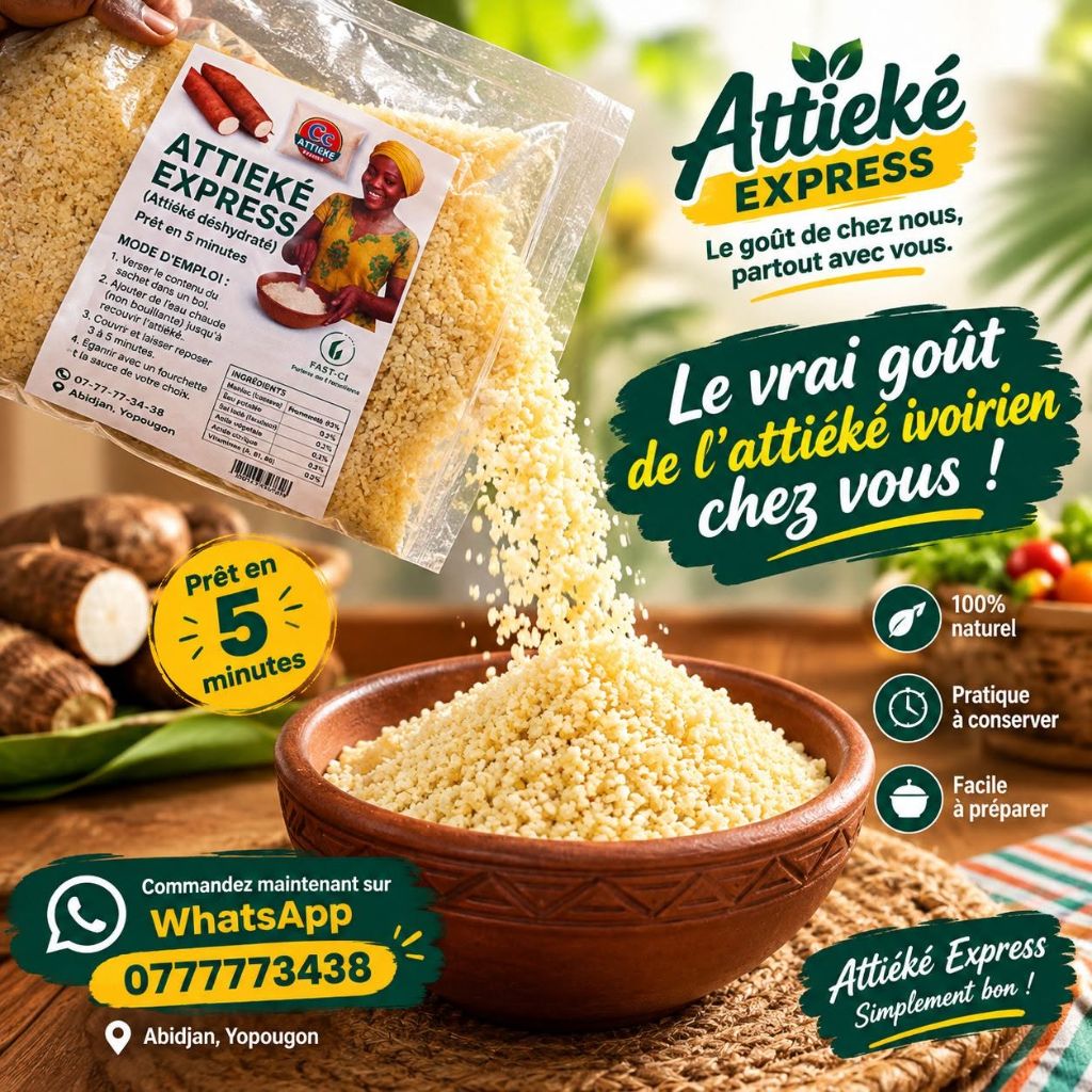 Attiéké déshydraté express Cc – Prêt en 5 min