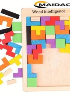 MAIDAOFZ Puzzle éducatif pour enfants en bois Tetris, jeu de blocs de construction-